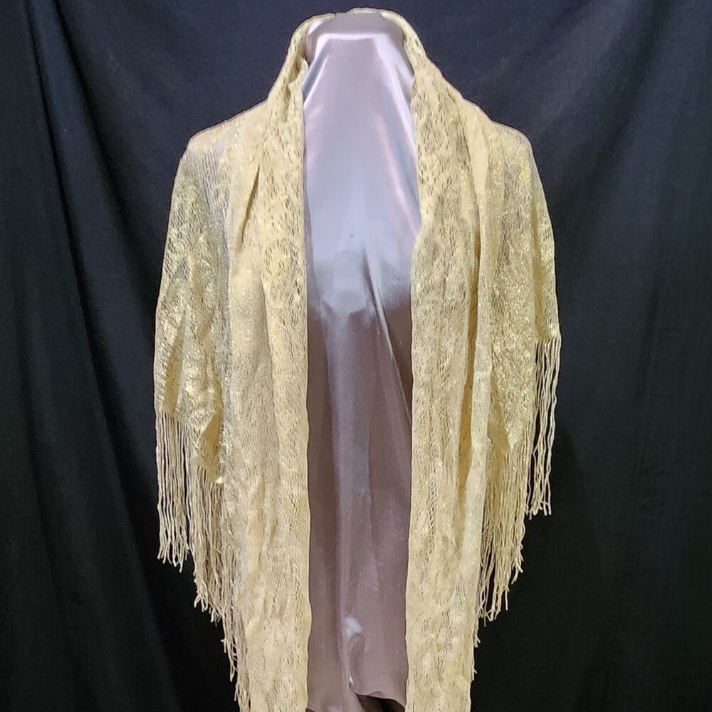 Vintage Golden Evening Shawl - Picture 2 of 9